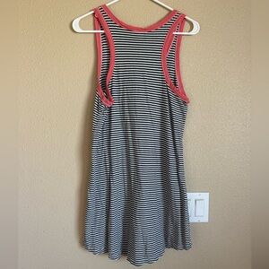 Old Navy Black and White Striped Dress with Pink Trim